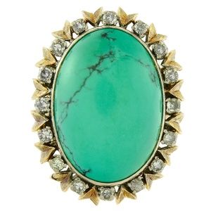 Turquoise & 0.40 Carat Diamond Vintage Ring 18K